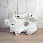Kirsch Keramik Piggy Bank, Hand Painted Floral Ceramic, Coin Bank with Lock and Key, West German, 1960s