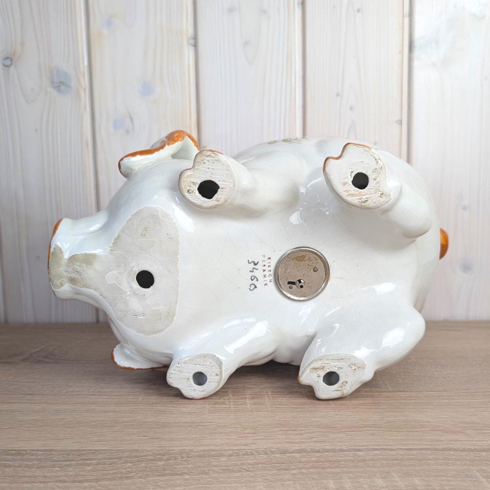 Kirsch Keramik Piggy Bank, Hand Painted Floral Ceramic, Coin Bank with Lock and Key, West German, 1960s
