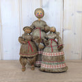 Polish Sisal Folk Doll Set of 3, Mother with Girl and Boy, PRL State Craft, Hand Made Poland, Folk Art, 1960s 1970s