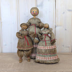 Polish Sisal Folk Doll Set of 3, Mother with Girl and Boy, PRL State Craft, Hand Made Poland, Folk Art, 1960s 1970s