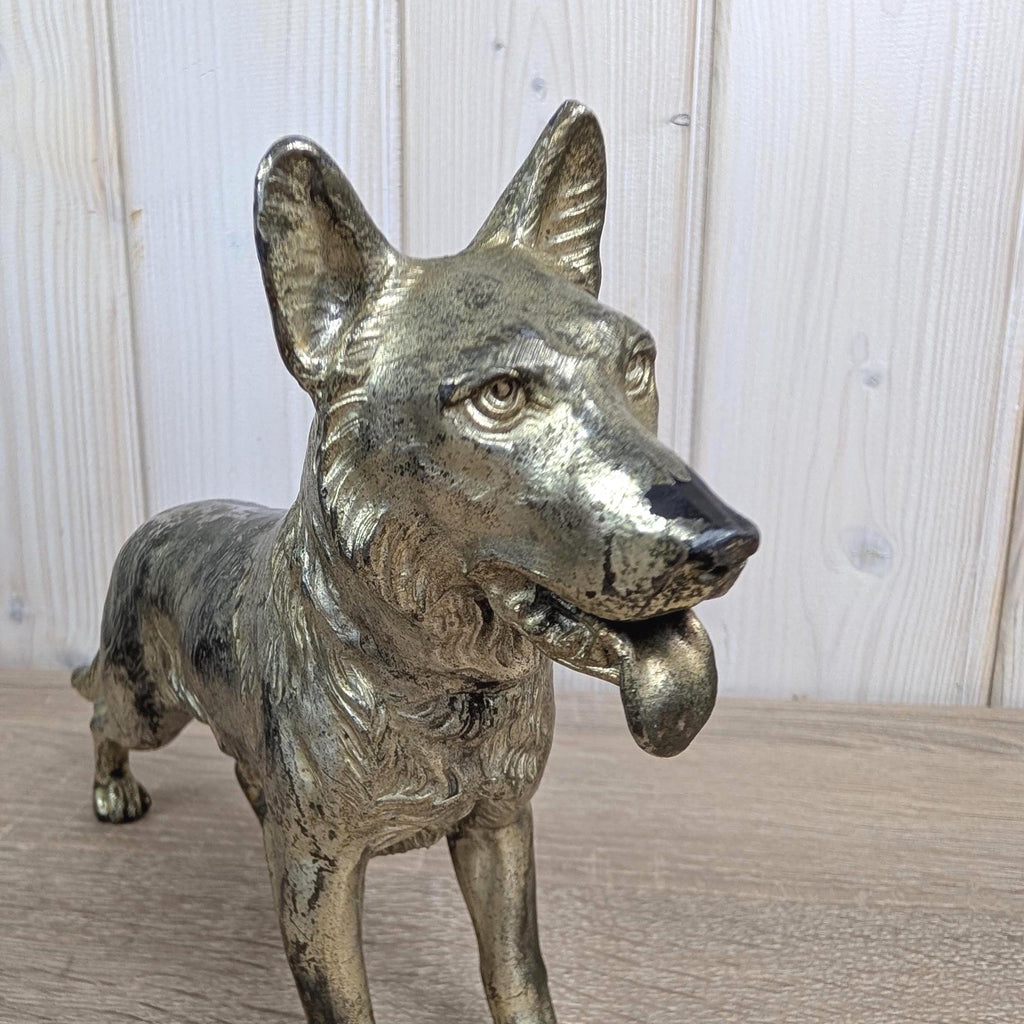 Vintage Brass German Shepherd Figurine, Solid Brass Dog Sculpture, Hand Cast, 1970s