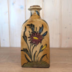Antique charm, ceramic handpainted red floral bottle, European origin, early 1900s