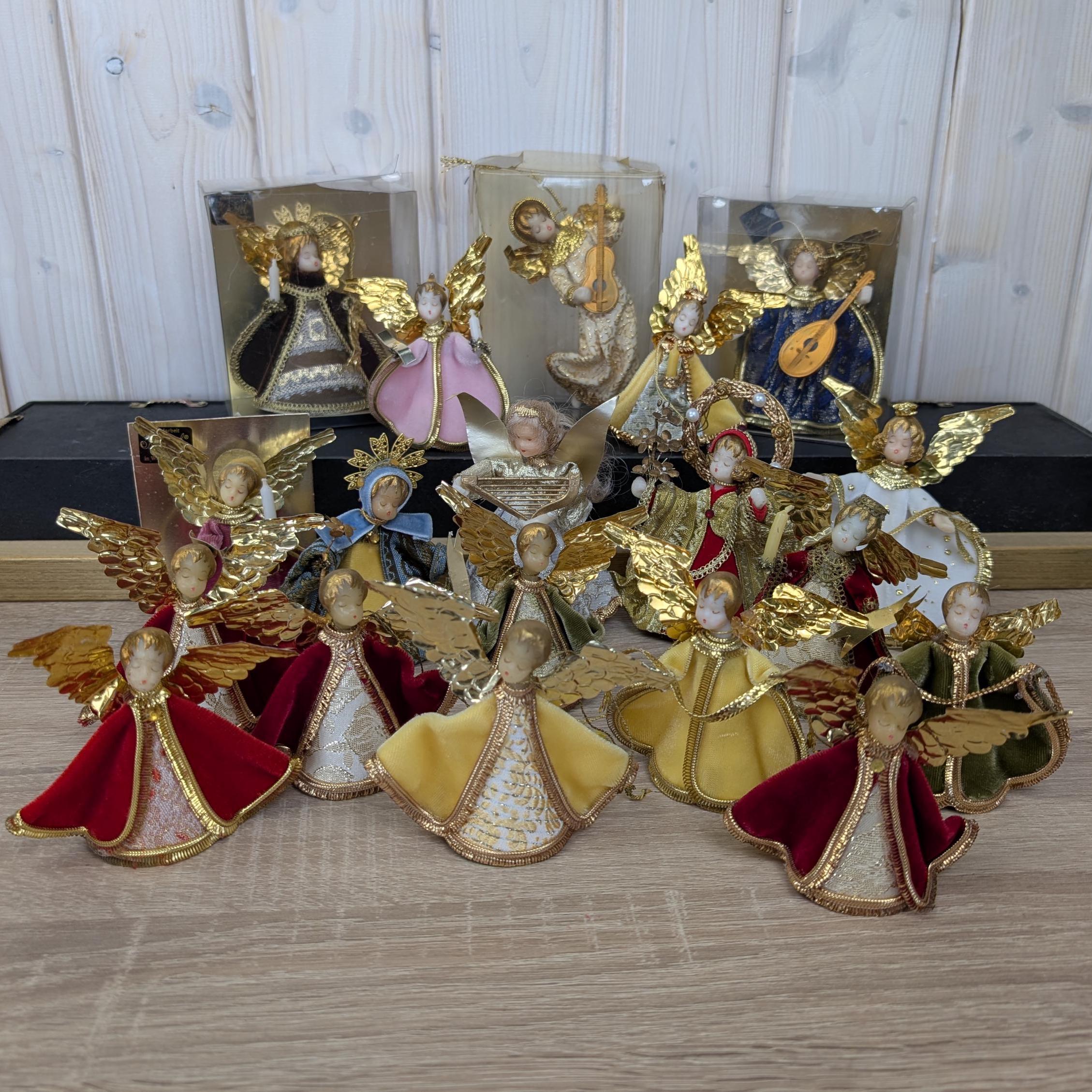 Vintage Koestel Angel Collection, Germany, Christmas Figurines, Brocade, Mid Century