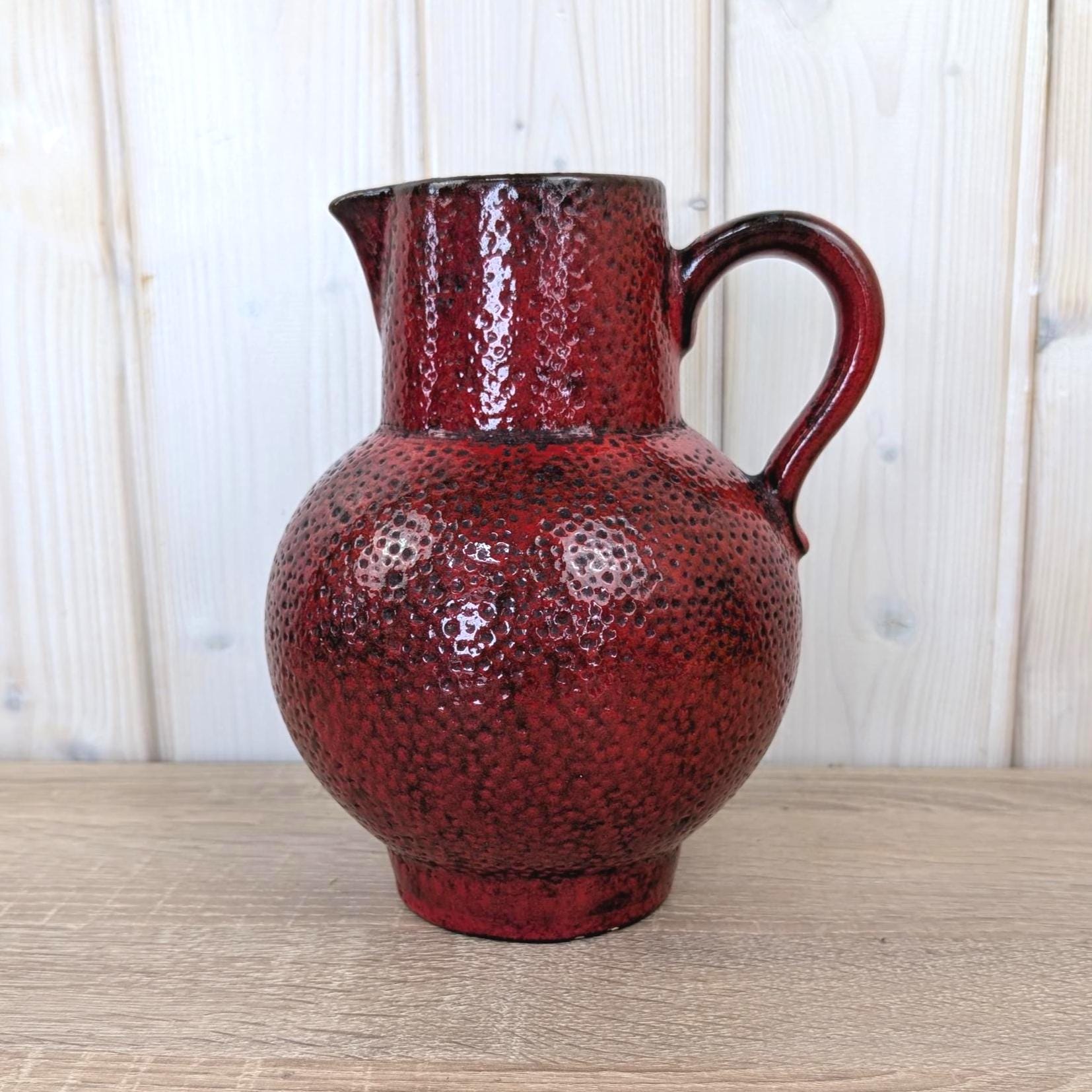 Scheurich 418-20 vase, vintage red fat lava pitcher, West German pottery, 1960s