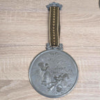 German Pewter Wall Medallions Set of 4, Four Seasons Folk Art, Zinn Embossed Plaques with Ribbon Hanger, Vintage 1960s 1970s