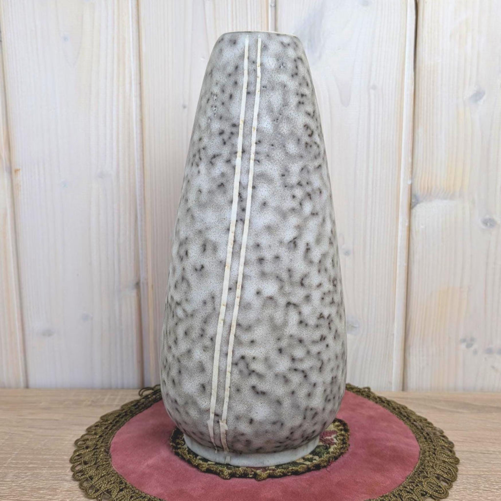 West German Pottery Vase, ES Keramik 608, Grey Speckle Glaze, Incised Stripe Decor, 1960s, Emons Söhne Rheinbach, Mid Century Modern