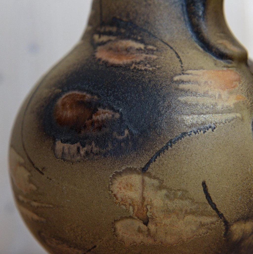 Ruscha K-35 Vintage West German Pottery Vase, Mid Century Ceramic with Handle Brown Beige Glaze