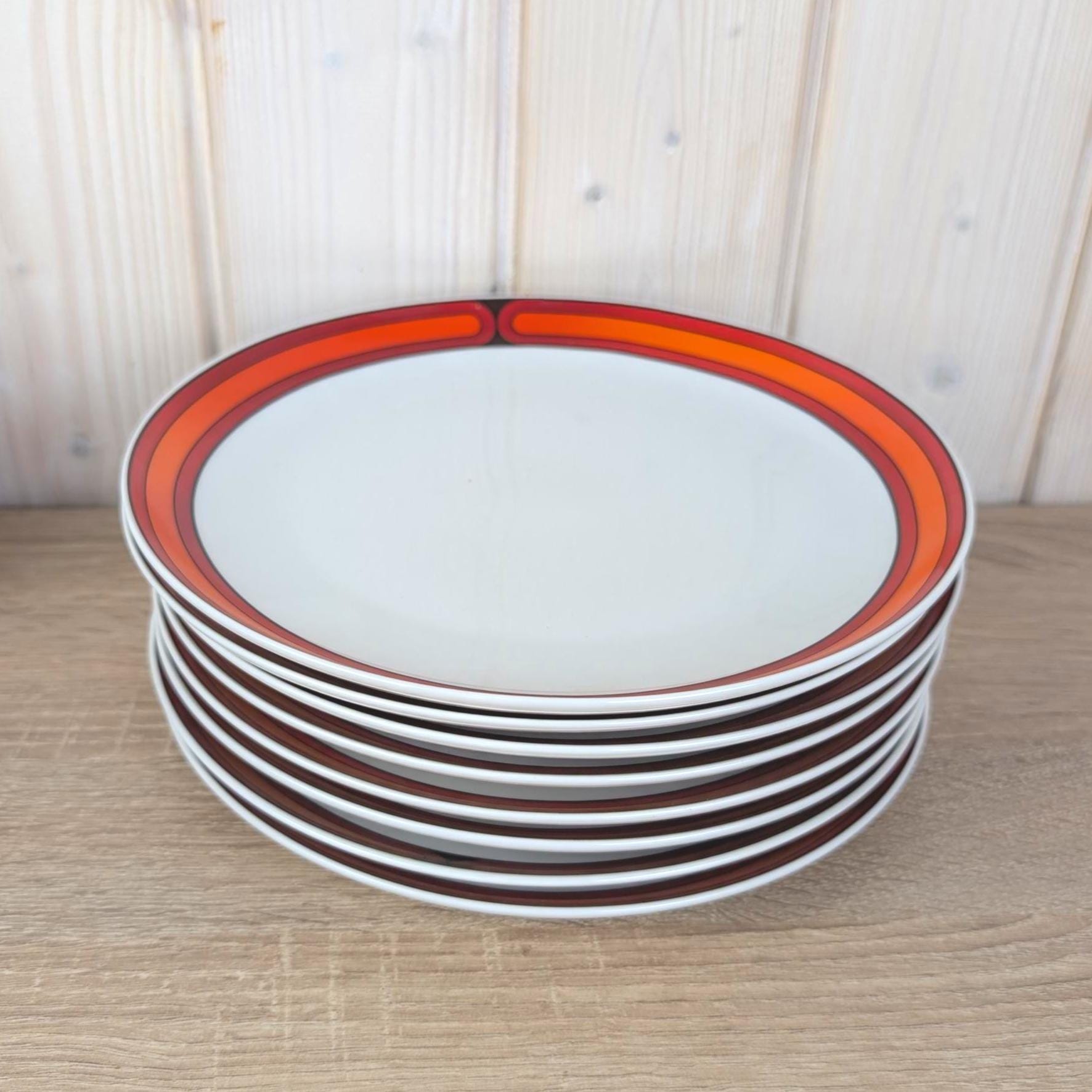 Arzberg Sizilia 3000 Dinner Plate Set of 8, Hans Theo Baumann, Orange Red, 1970s German Porcelain