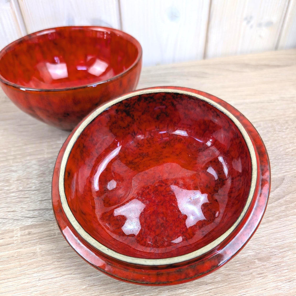 Vintage Italian Ceramic Tomato Lidded Box, Red Flambe Glaze, Figural Tomato Jar with Lid, Italy Model 67166, 1960s–1970s
