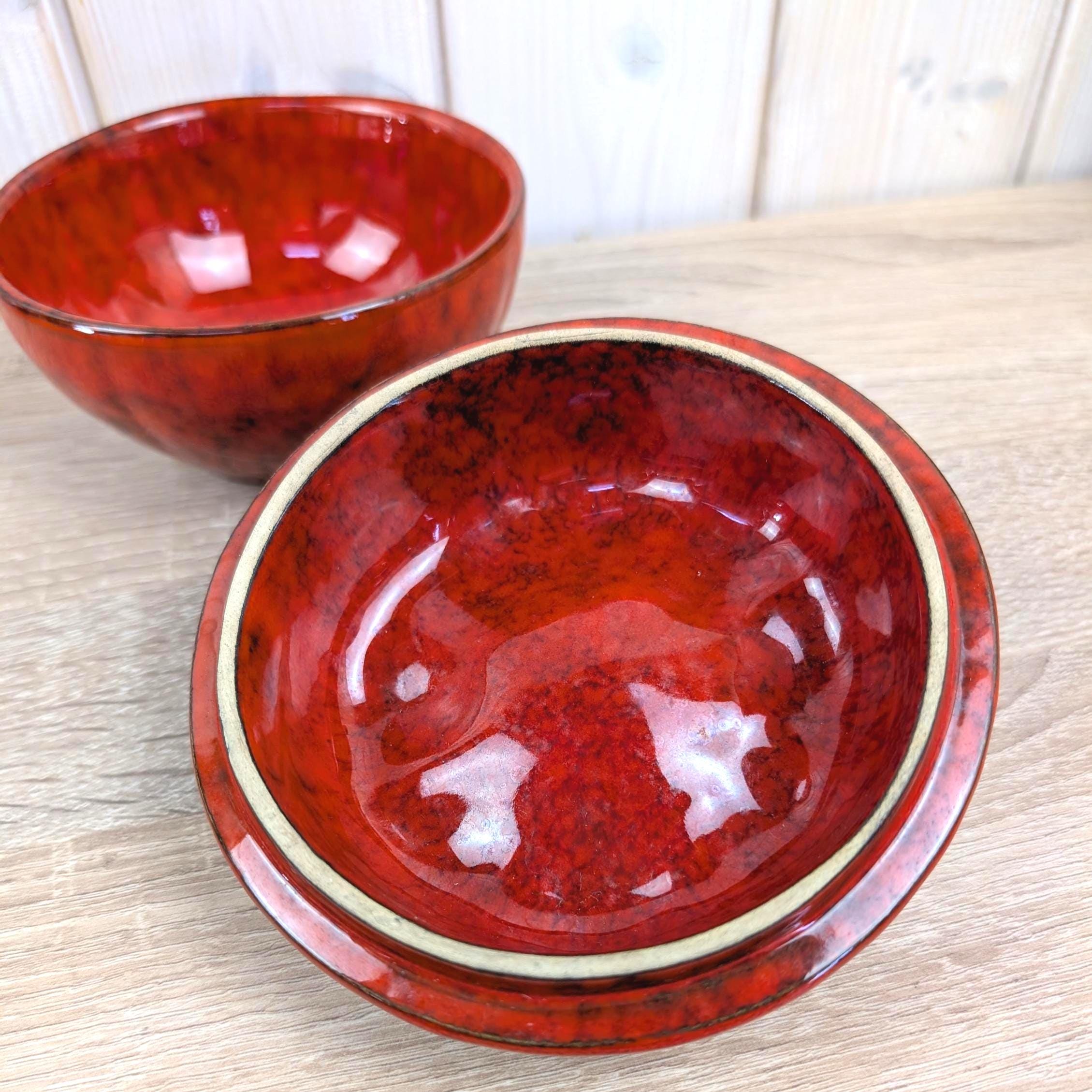 Vintage Italian Ceramic Tomato Lidded Box, Red Flambe Glaze, Figural Tomato Jar with Lid, Italy Model 67166, 1960s–1970s