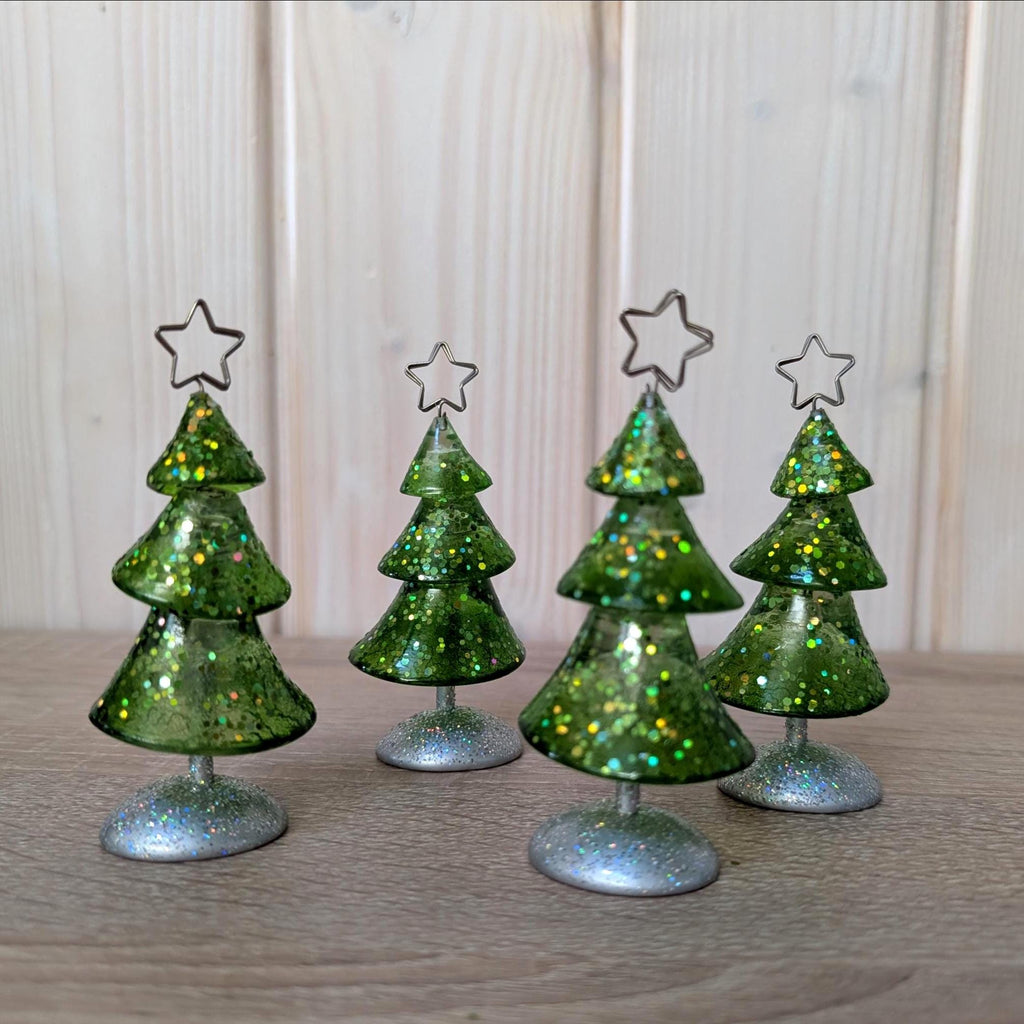 Glitter Christmas Tree Place Card Holders, Department 56, Holiday Decor Set