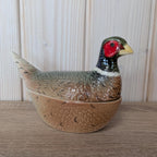 Vintage Michel Cougant Pheasant Dish, French Faience Lidded Bird Box