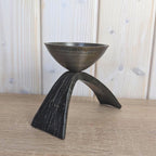 Brutalist Forged Iron Candleholder, Sculptural Two-Leg Base, Metal Cup, Mid Century Modern, 1960s