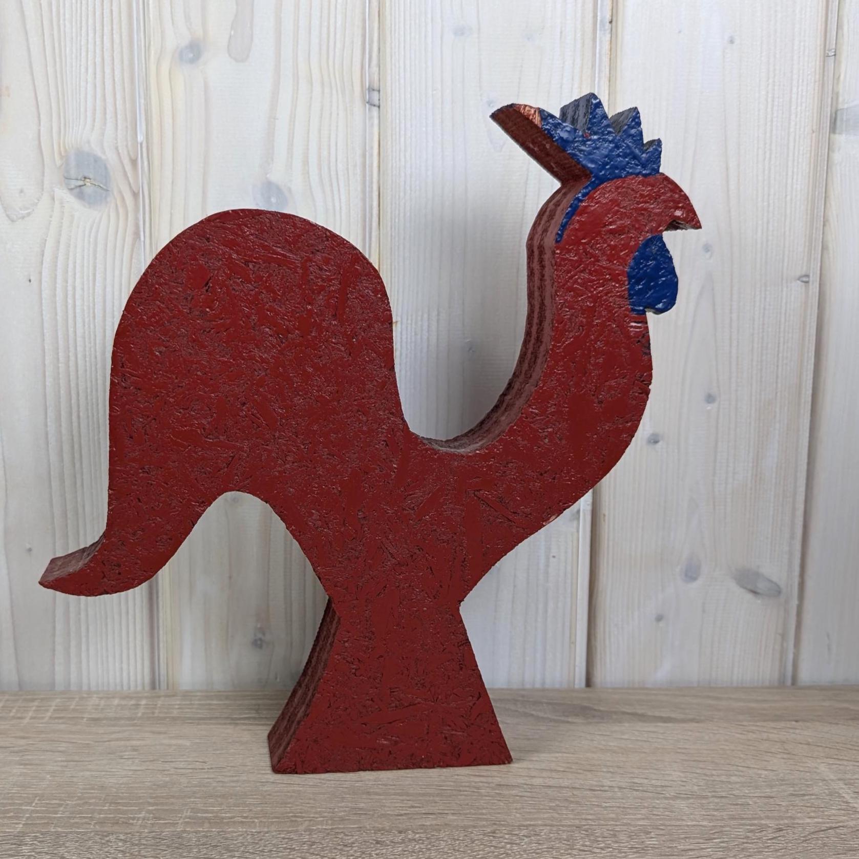 Large Hand Painted Wooden Rooster Sculptures, Folk Art Decor, Scandinavian Style, Late 20th Century