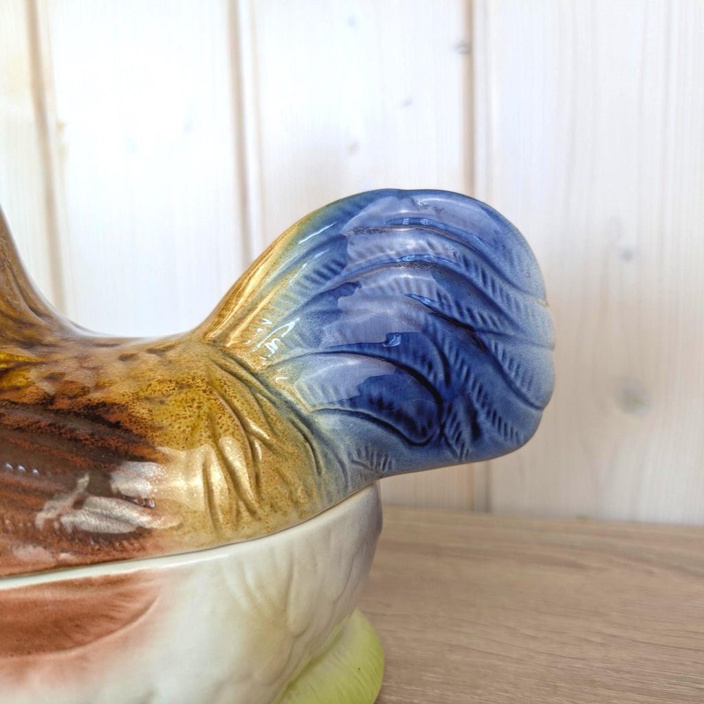 Michel Cougant French Faience Rooster Tureen Handmade, France 1970s