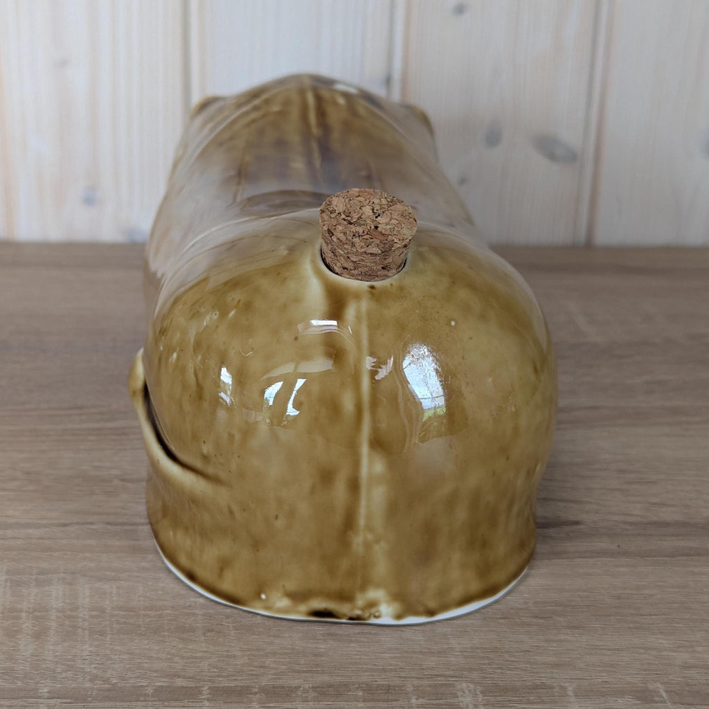 Vintage Ceramic Opium Cat Bed Warmer, Brown Glazed Hot Water Bottle, 1970s