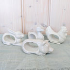 Set of 4 Vintage White Ceramic Napkin Rings, Farm Animals, Rabbit Duck Pig Rooster, Made in Japan, 1970s