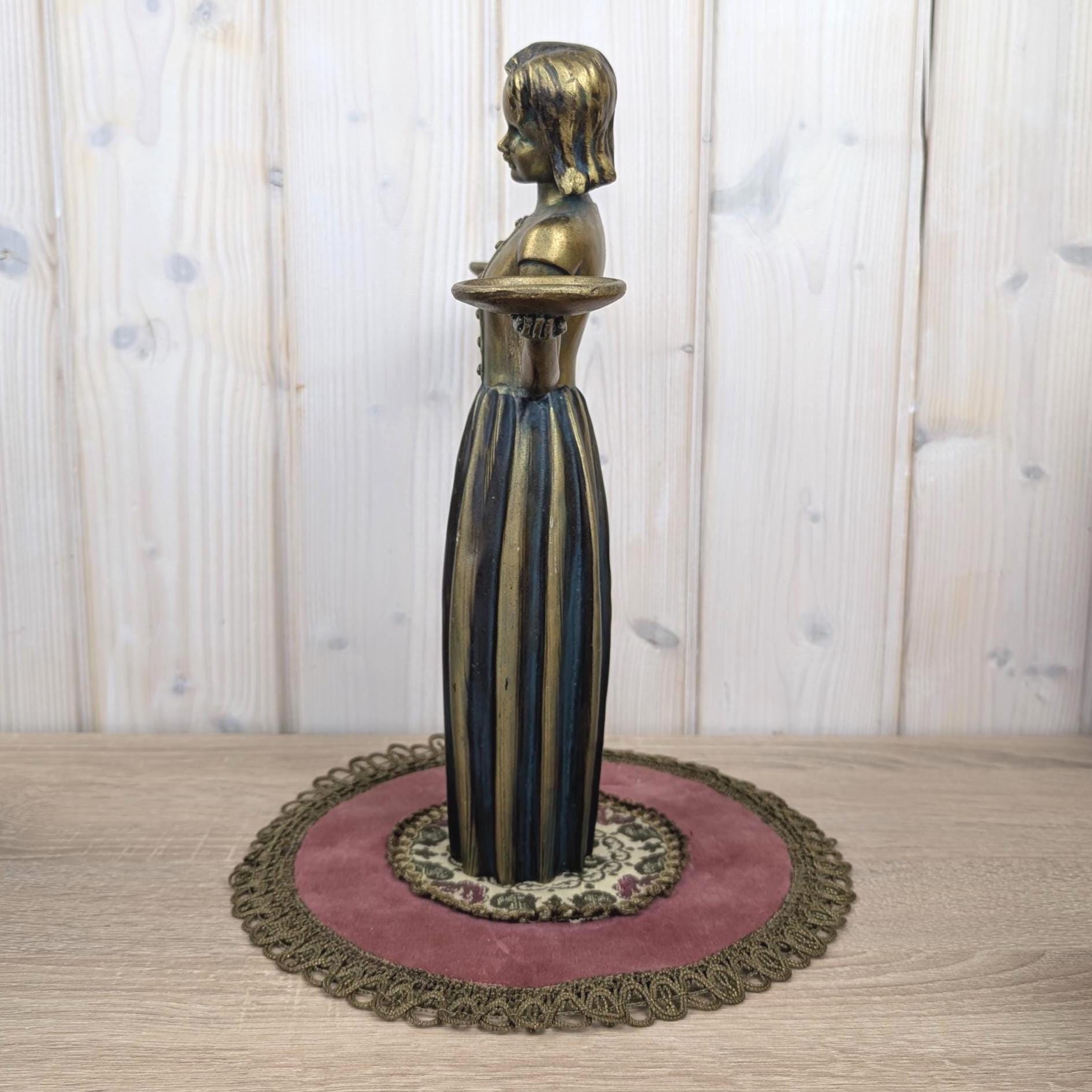 Art Nouveau Vintage Girl Candle Holder Figurine, Ceramic, 1960s