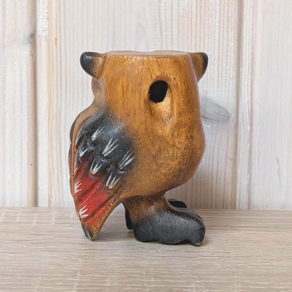 Hand Carved Wooden Owl Figurine, Painted Folk Art Sculpture, Wall Hanging, Vintage 1960s