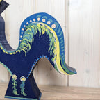 Large Hand Painted Wooden Rooster Sculptures, Folk Art Decor, Scandinavian Style, Late 20th Century