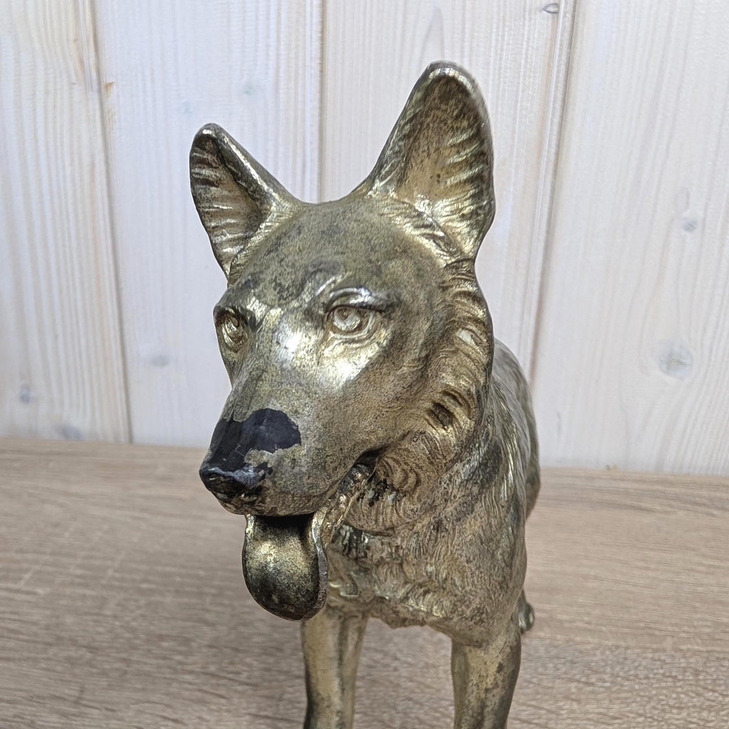 Vintage Brass German Shepherd Figurine, Solid Brass Dog Sculpture, Hand Cast, 1970s