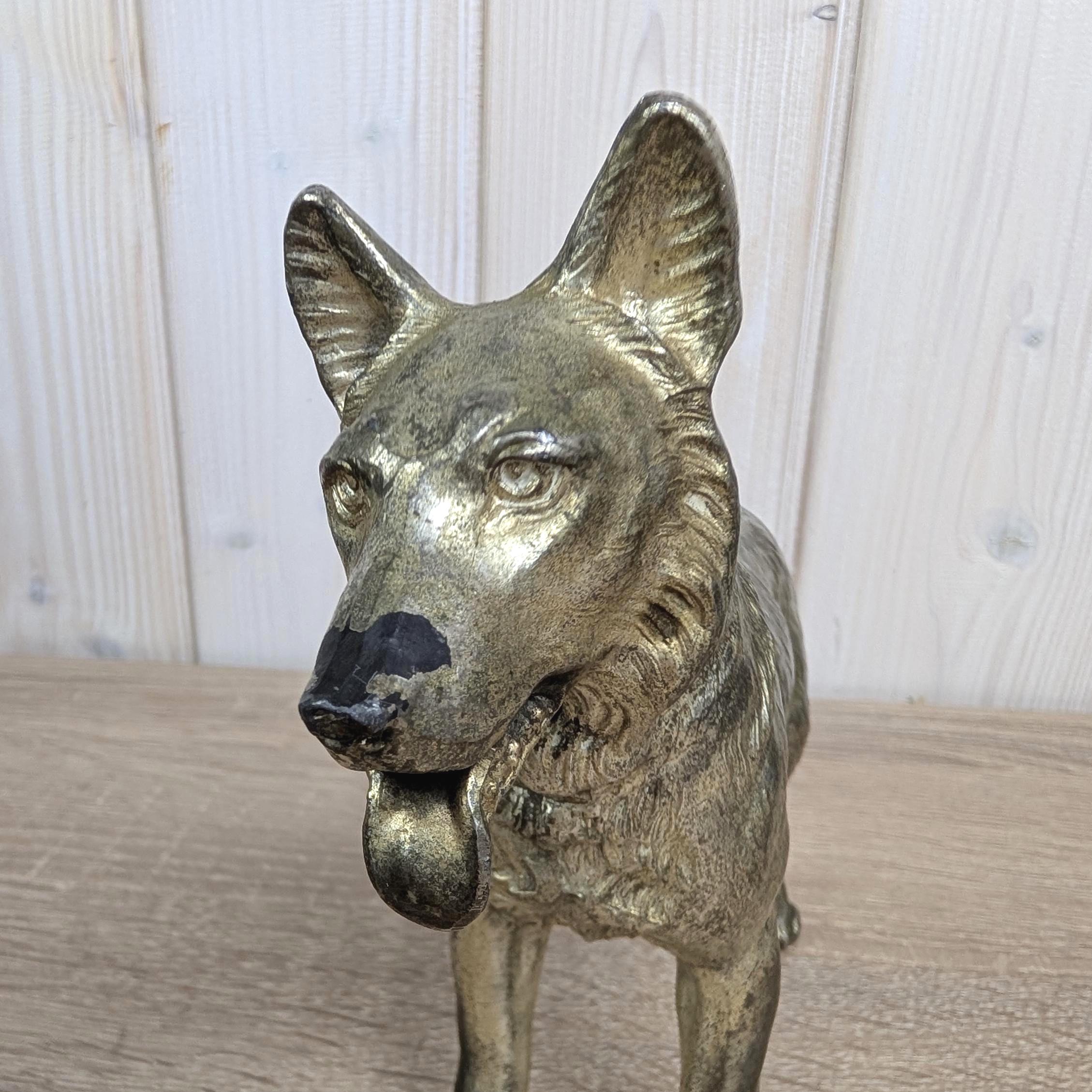 Vintage Brass German Shepherd Figurine, Solid Brass Dog Sculpture, Hand Cast, 1970s