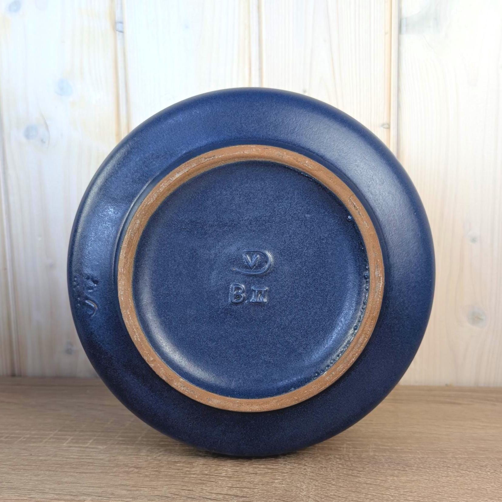 Van Daalen Pottery Ceramic Planter Vase, Navy Blue Matte Glaze, Red Rim, Model B II, 1970s West German Studio Pottery