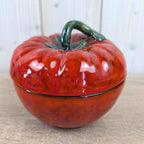Vintage Italian Ceramic Tomato Lidded Box, Red Flambe Glaze, Figural Tomato Jar with Lid, Italy Model 67166, 1960s–1970s