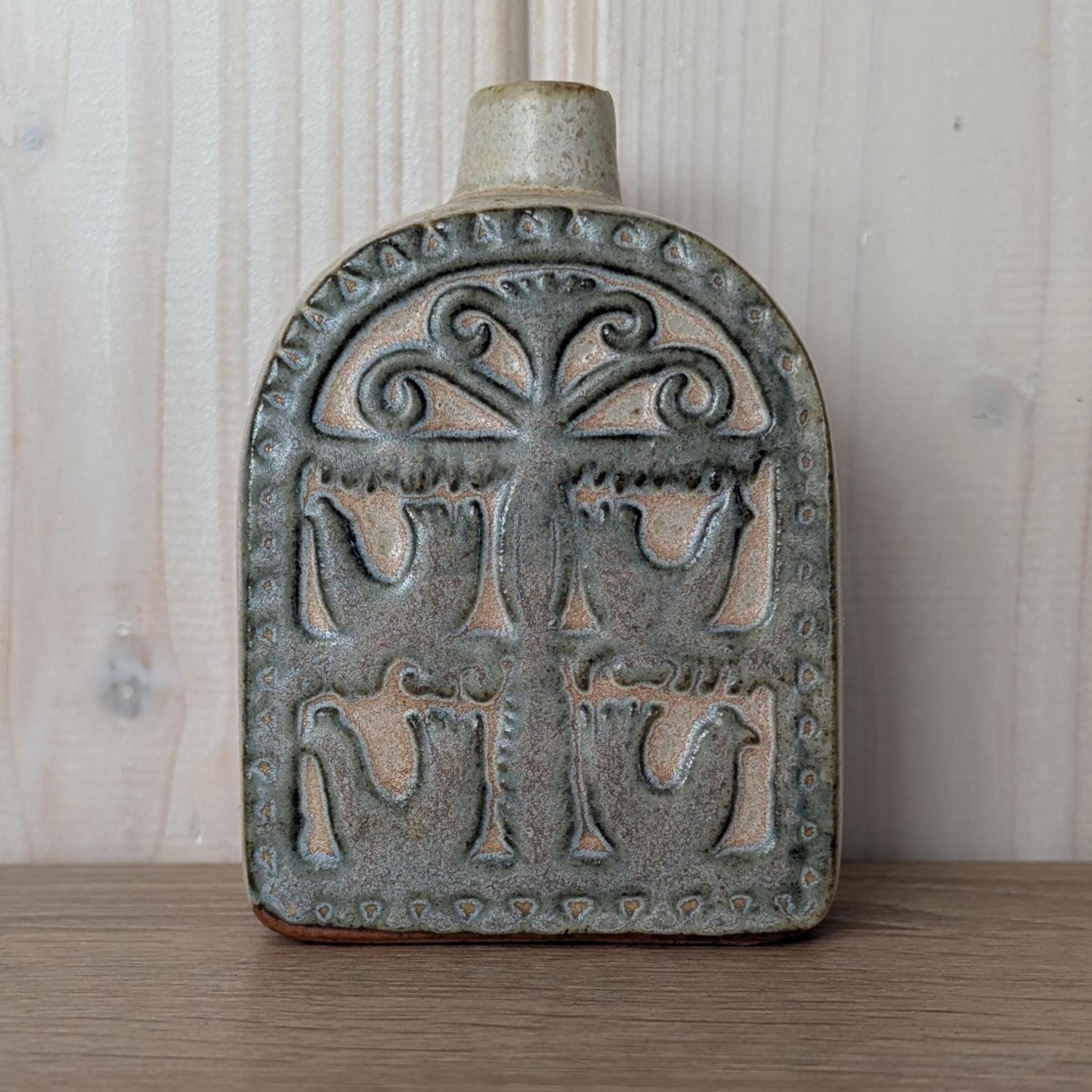 Vintage Høiness Norwegian Stoneware Bottle, Mid-Century Bird Motif Vase