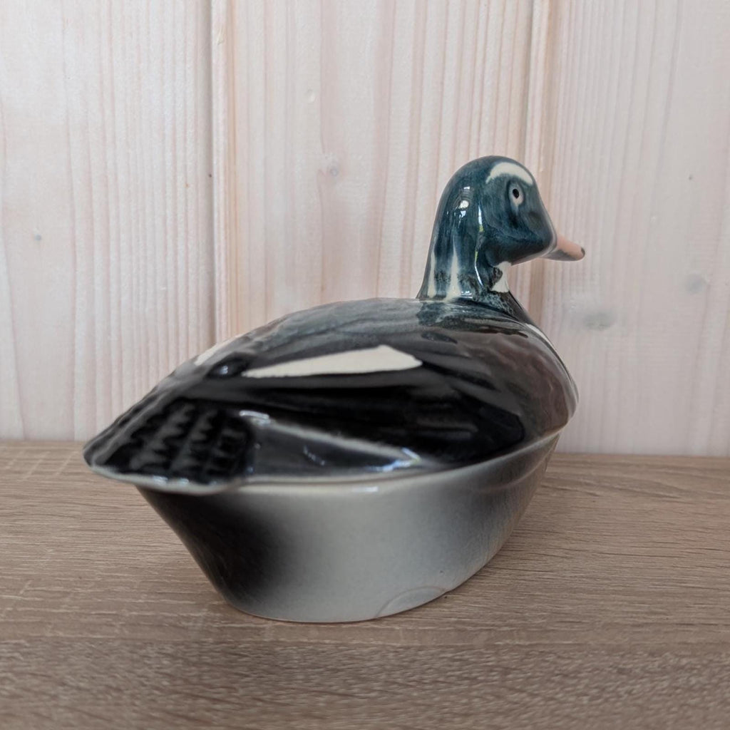 Vintage Michel Cougant Duck Dish, Handcrafted French Faience Lidded Bird Box