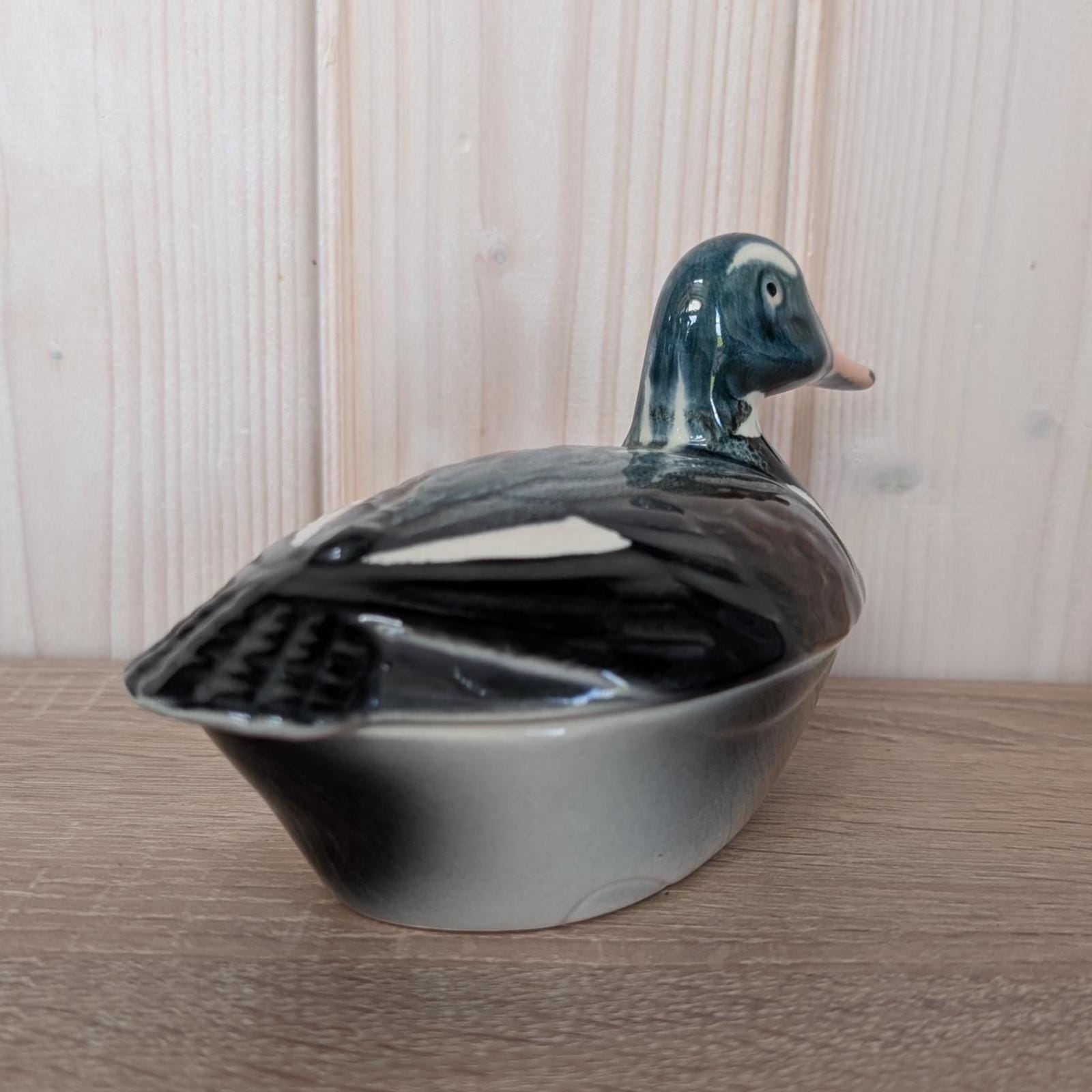Vintage Michel Cougant Duck Dish, Handcrafted French Faience Lidded Bird Box