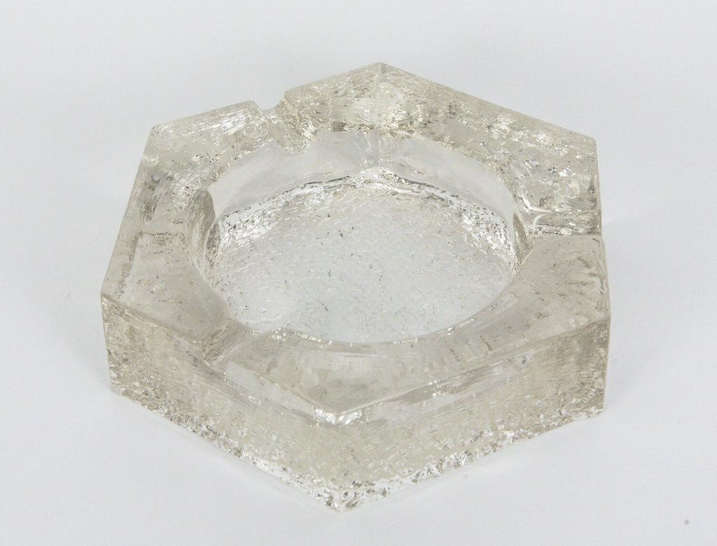 Heavy vintage glass hexagon ashtray