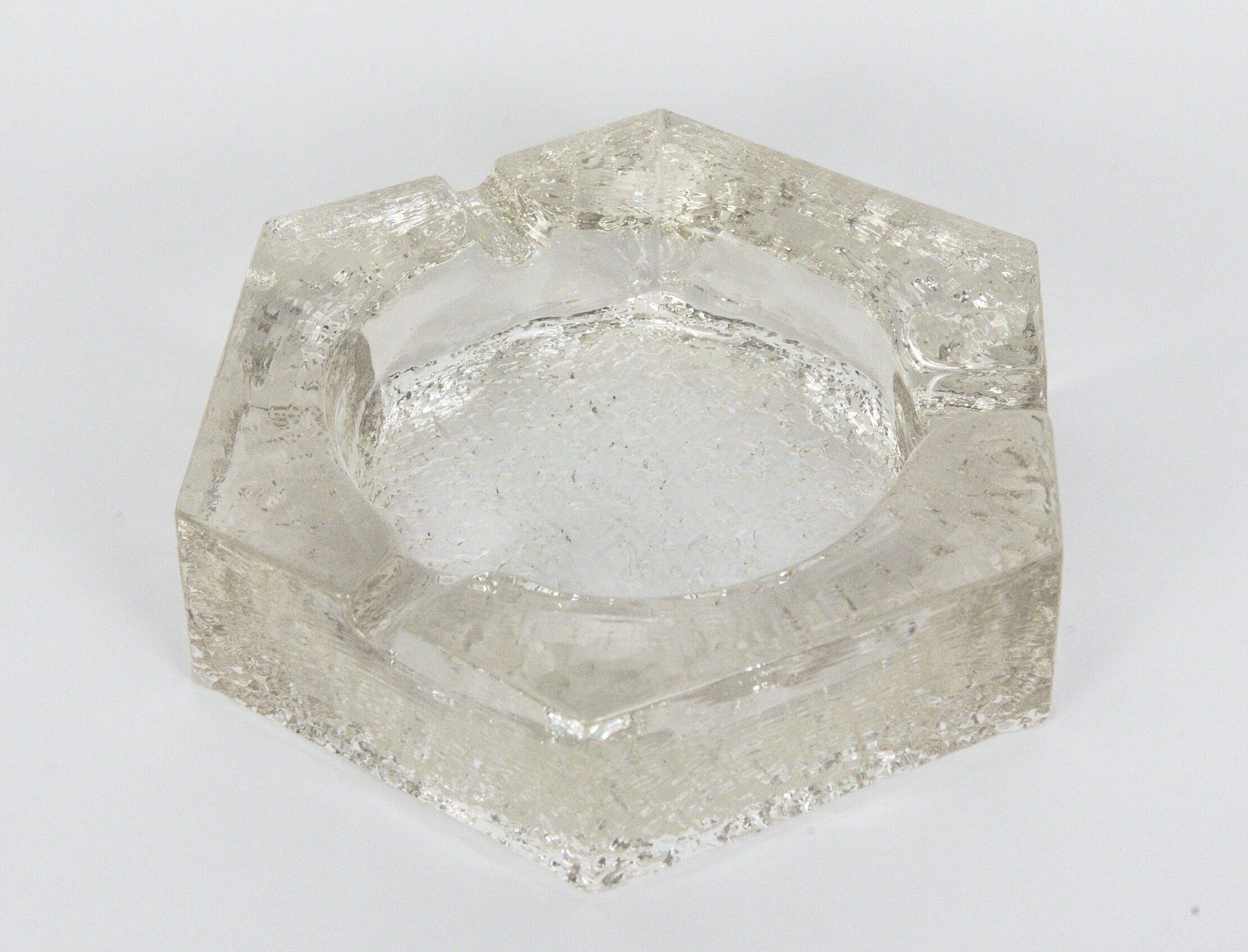 Heavy vintage glass hexagon ashtray