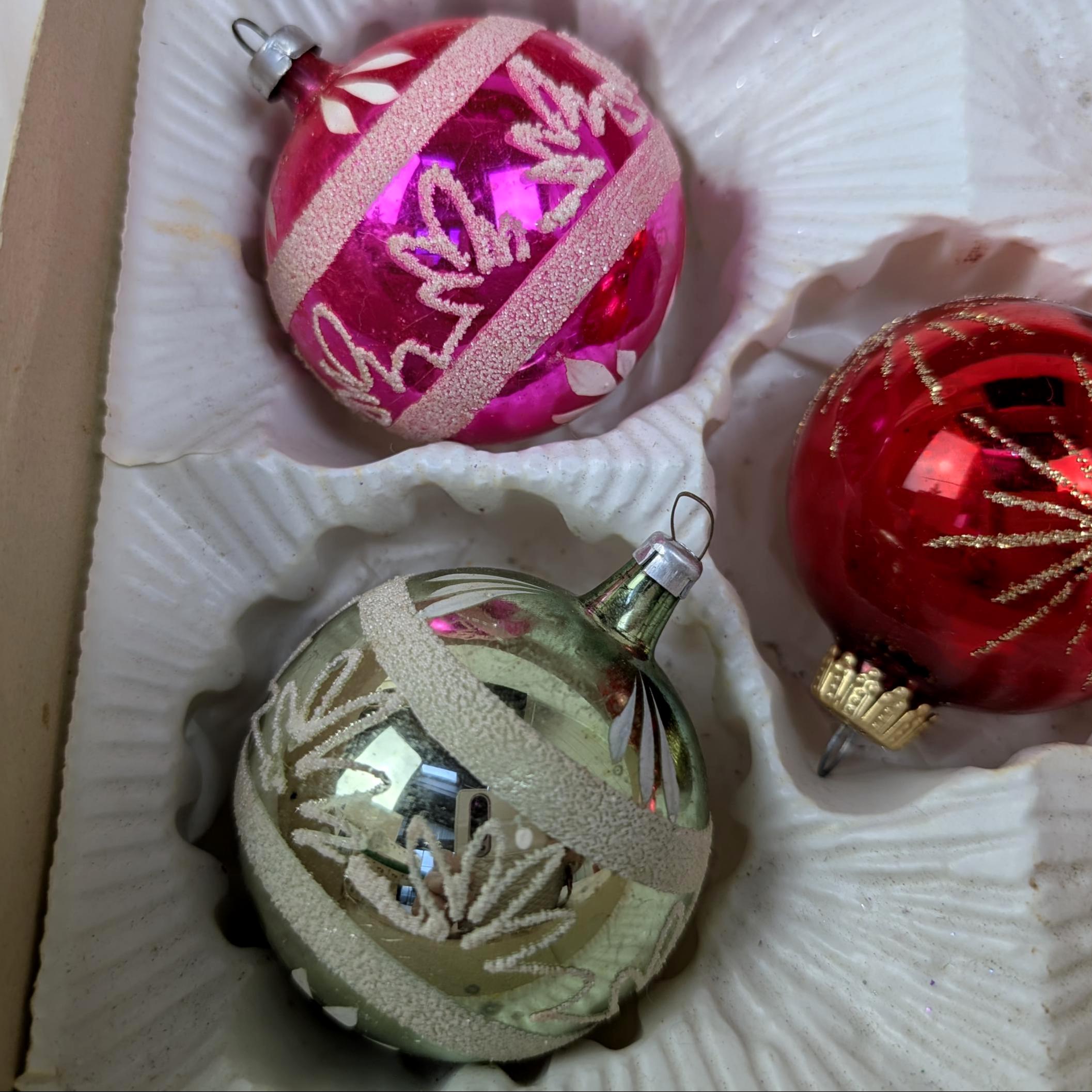 Mixed Vintage German Christmas Ornaments Set, Glass Baubles, Martin Ziegler Stuttgart, Circa 1970