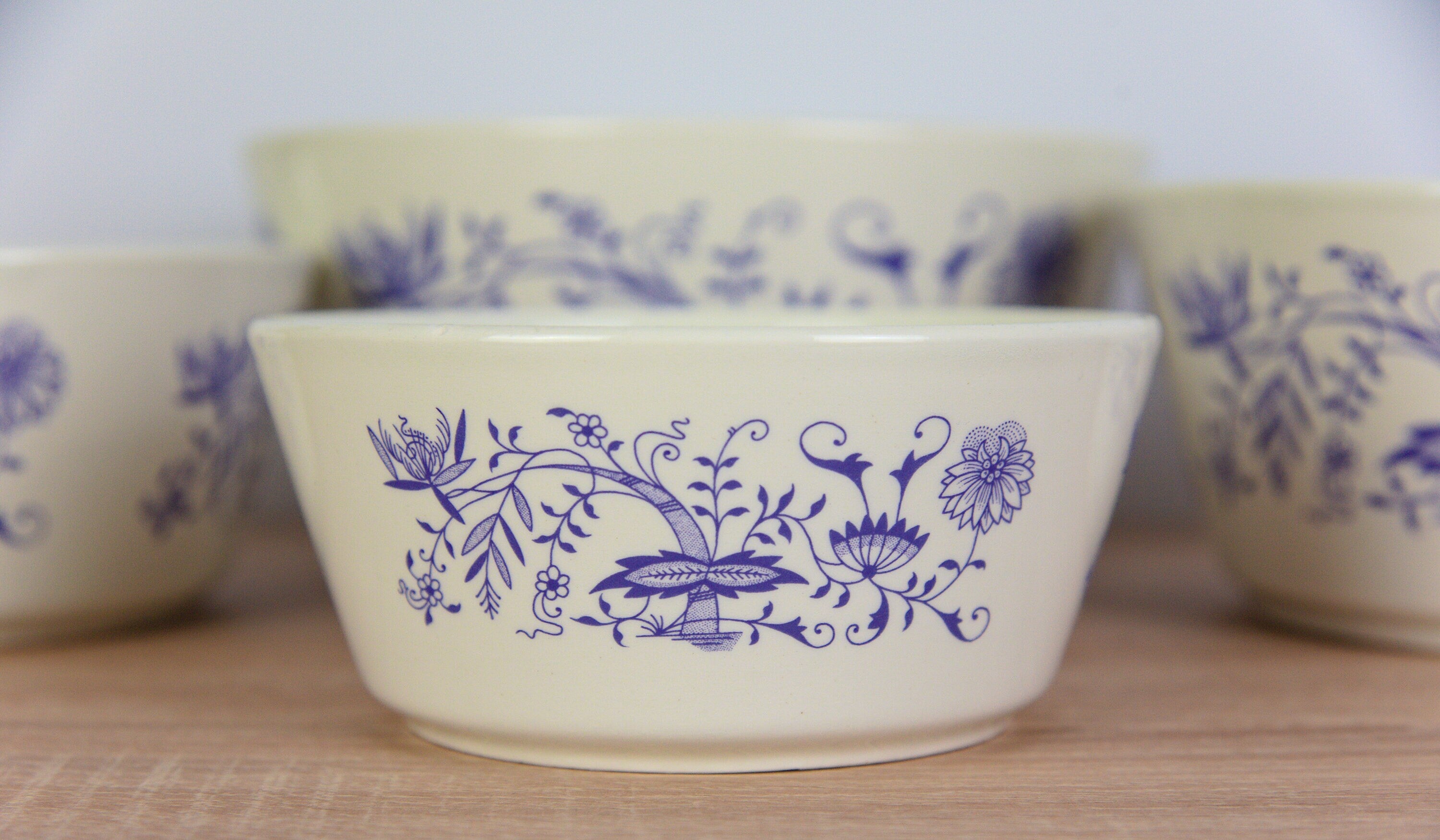 Ditmar Urbach Blue Onion Nesting Bowls Set of 4 Czechoslovakia Mid Century Ceramic