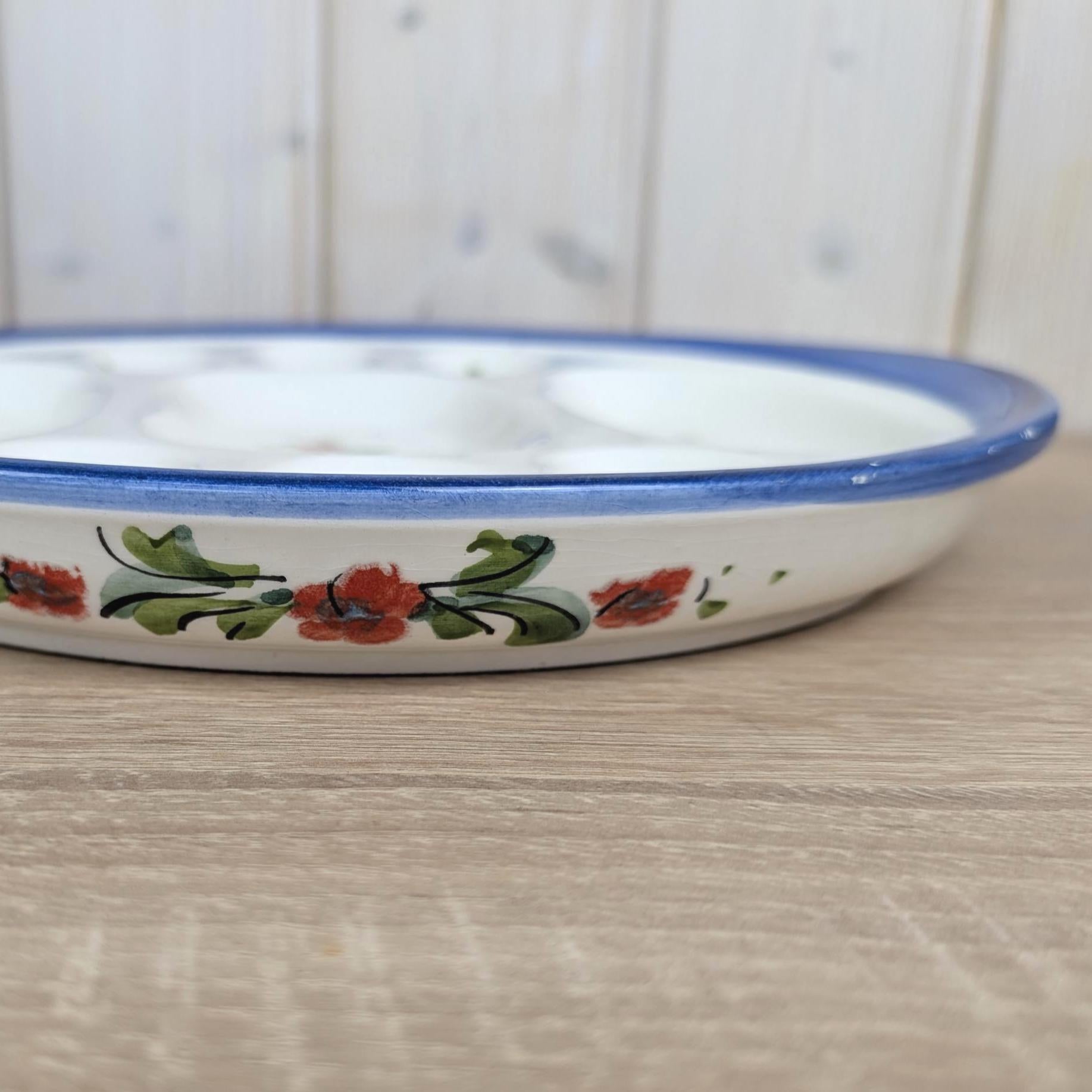 Vintage highlight, WMF ceramic deviled egg plate, Italy Germany floral design, 1970s
