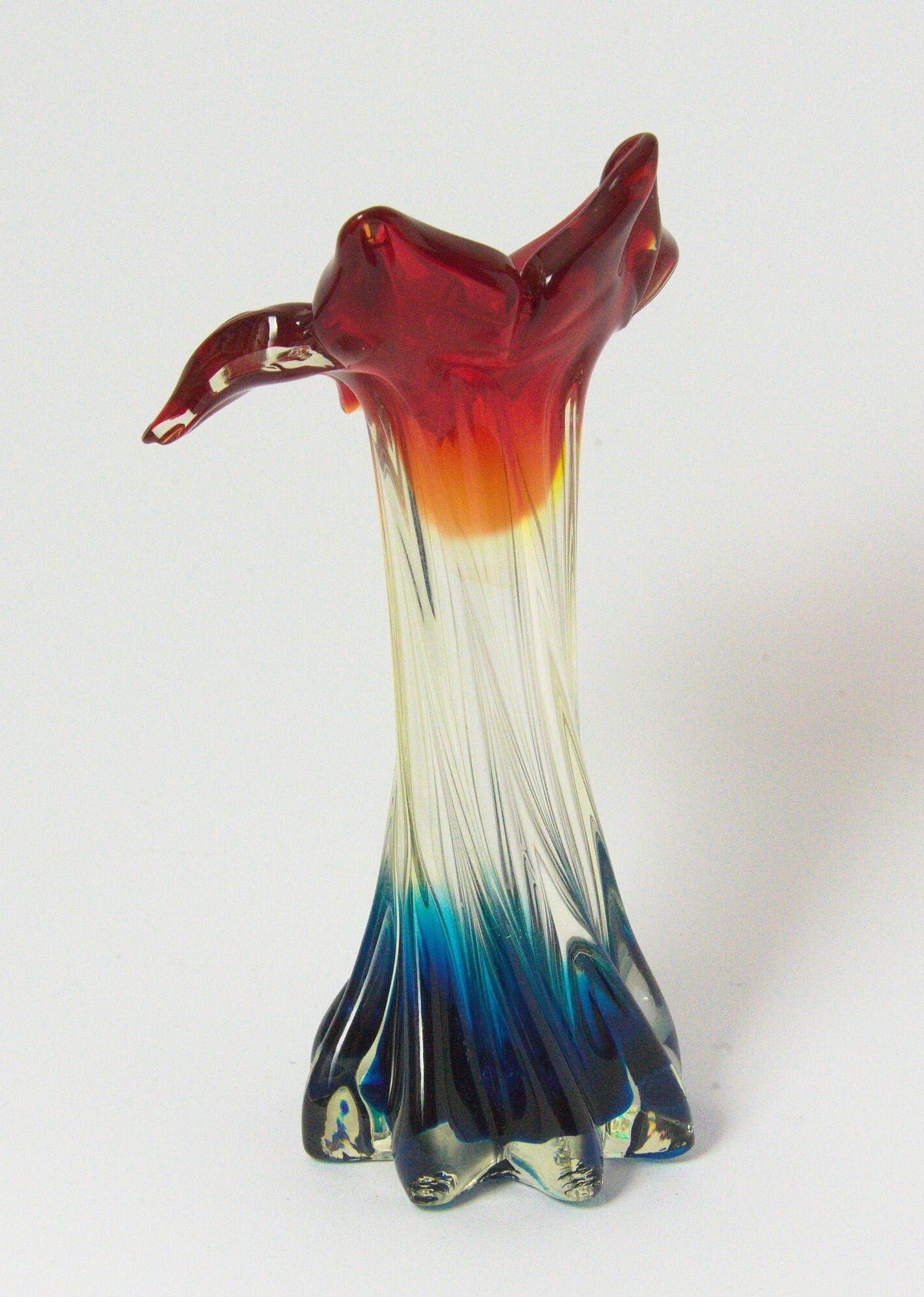 Flower Soliflora Vase, Vintage, Red White Blue, Murano-style, Glass Vase, Rare find