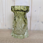Vintage salbei green glass vase candleholder, Ingrid Glas, textured art glass, Germany, 1970s