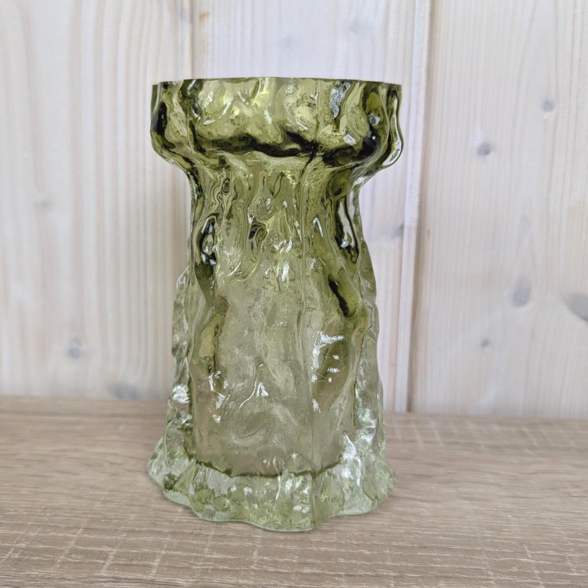 Vintage salbei green glass vase candleholder, Ingrid Glas, textured art glass, Germany, 1970s