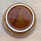 DDR GDR Heike Stoneware Nesting Bowl Set of 4, Amber Brown Glaze, Relief Base, East Germany, Torgau, 1970s