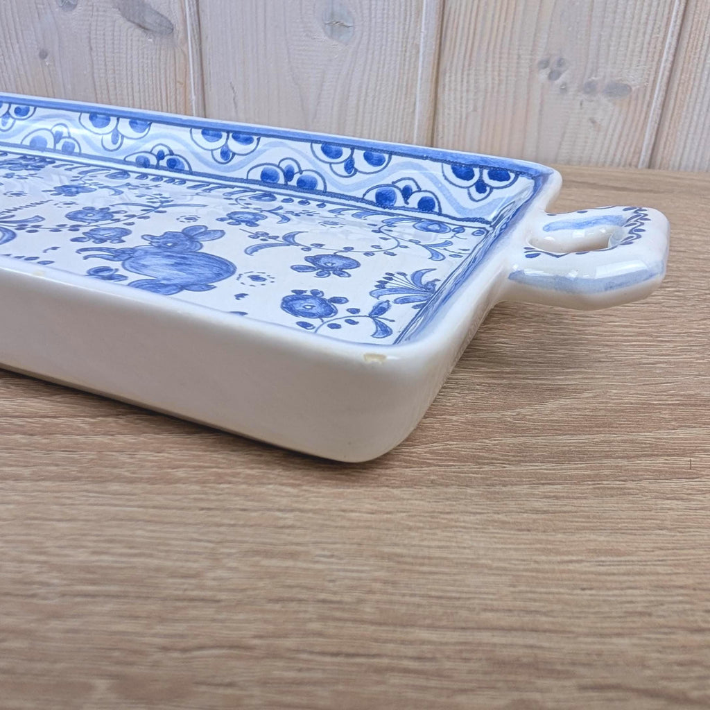 Figcer Portugal Blue White Ceramic Tray, Hand Painted Birds Flowers, Zona de Conimbrica, 1970s