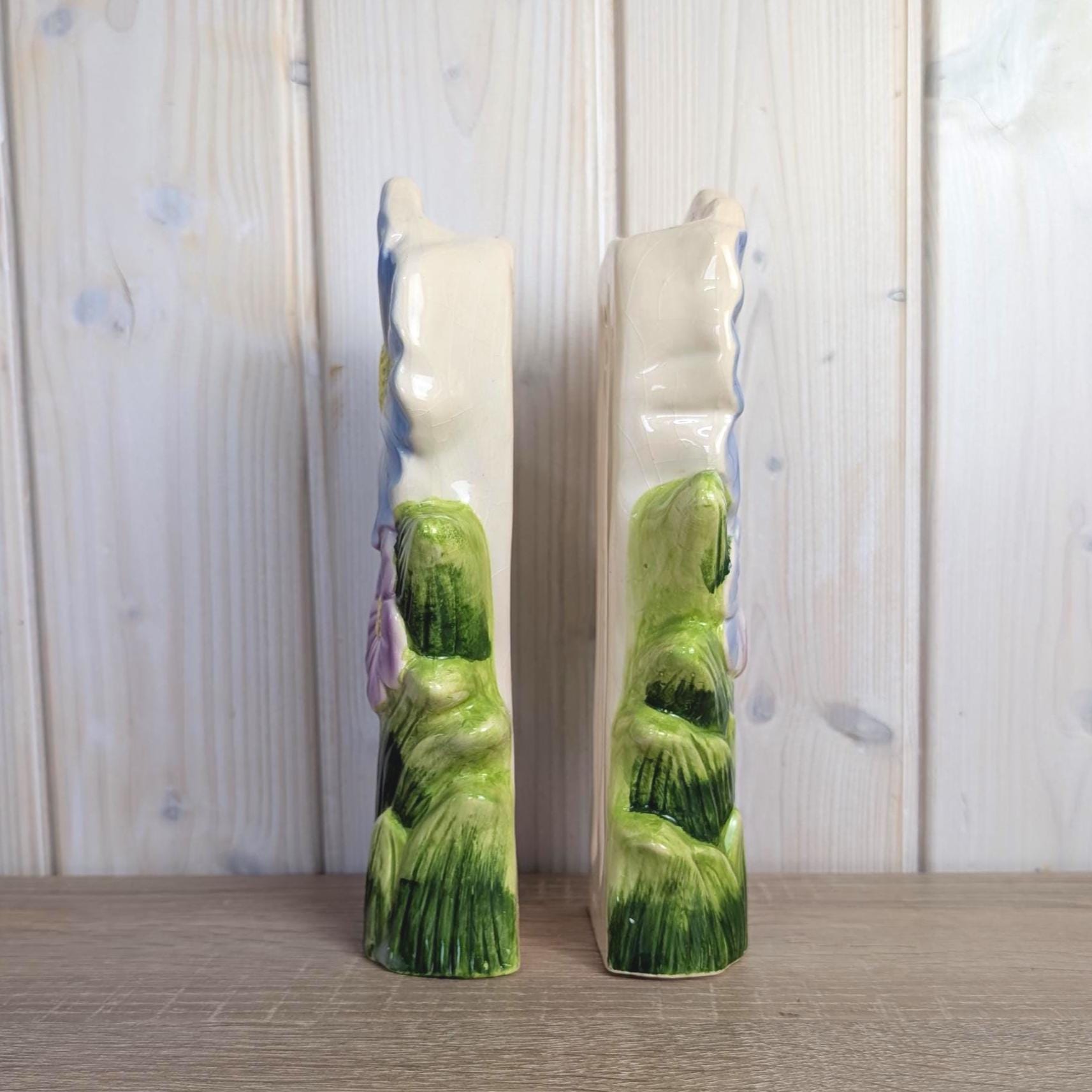 Vintage Ceramic Flower Wall Pocket Pair, Radiator Humidifier, Blue Daisy Relief, Earthenware, 1980s Home Decor