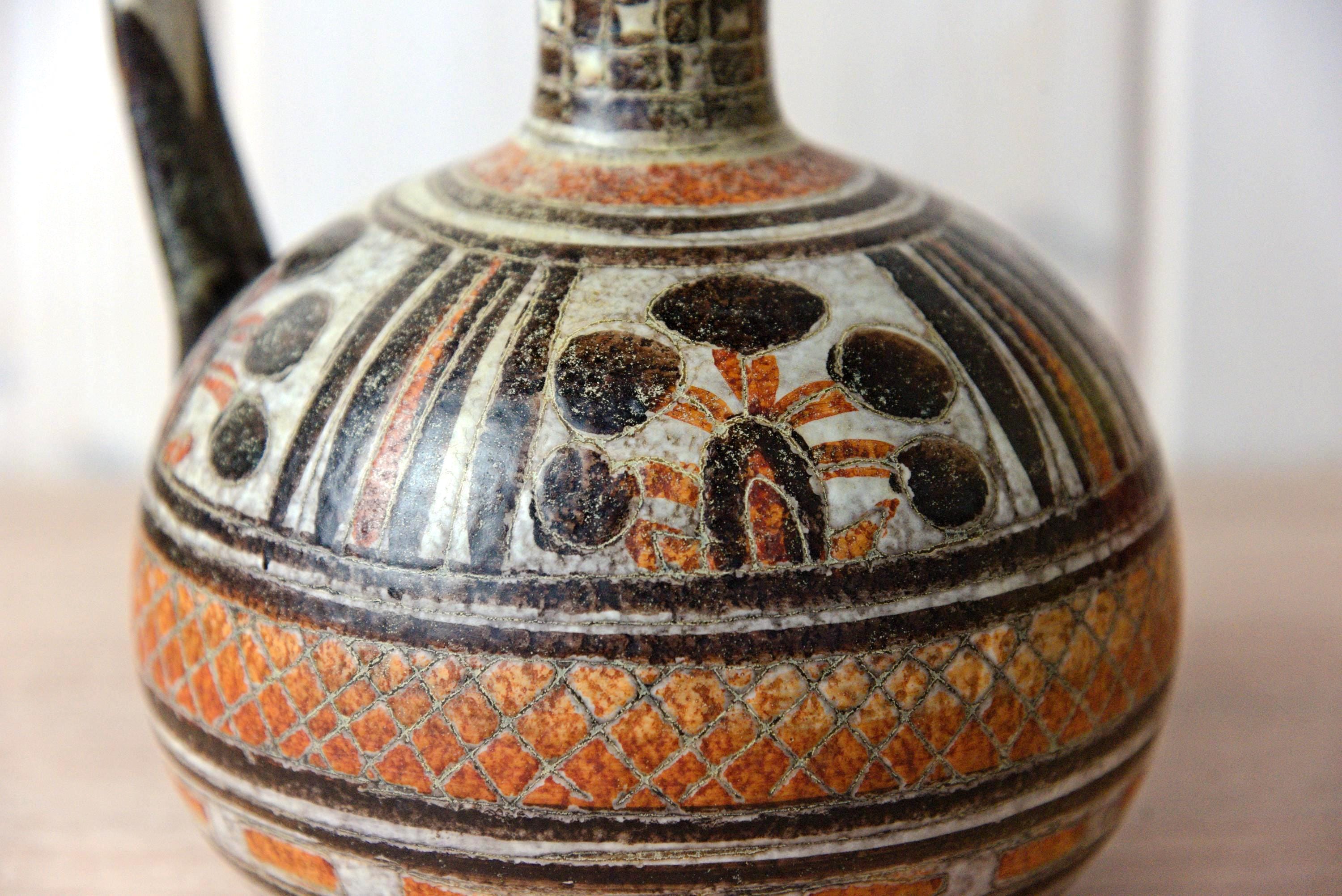 Italica Ars 1017/22 Vintage Italian Ceramic Jug, Mid Century Pottery Pitcher, Hand Painted Geometric Decor, 21.5 cm