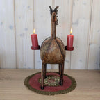 Vintage Folk Art Metal Deer Candle Holder, Hand Painted, Two Candles, European 1960s