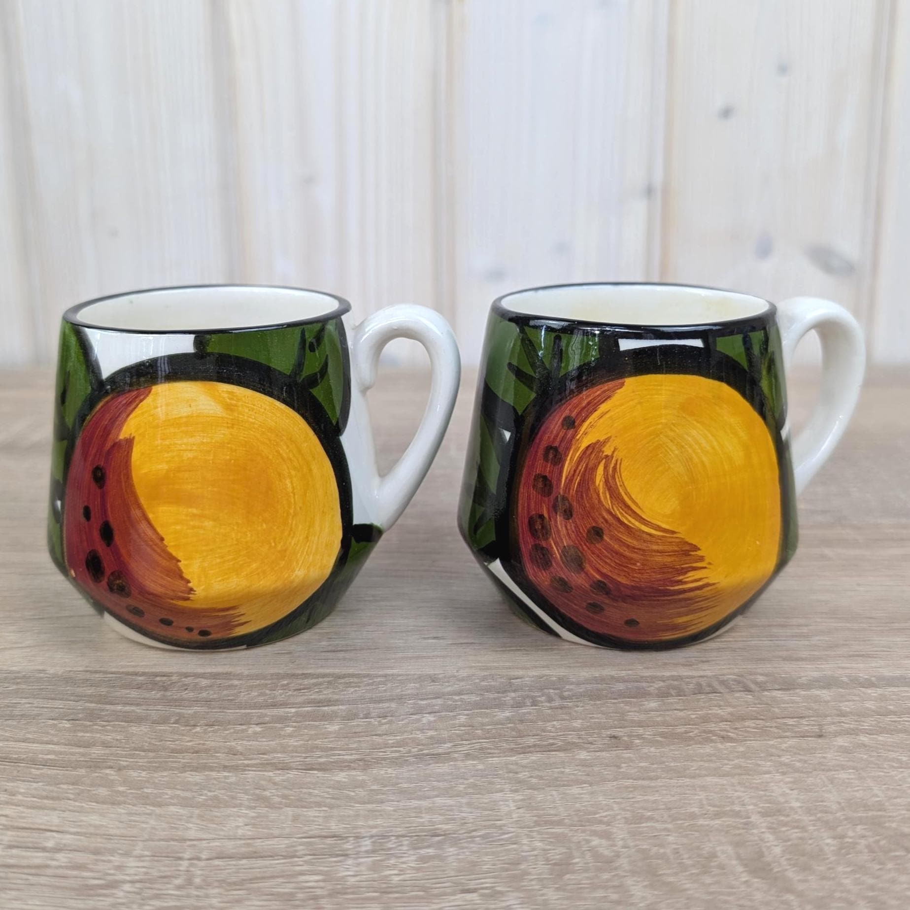 Schramberg Monaco Fruit Mugs Set of 6, Vintage German Ceramic Coffee Cups, 1970s