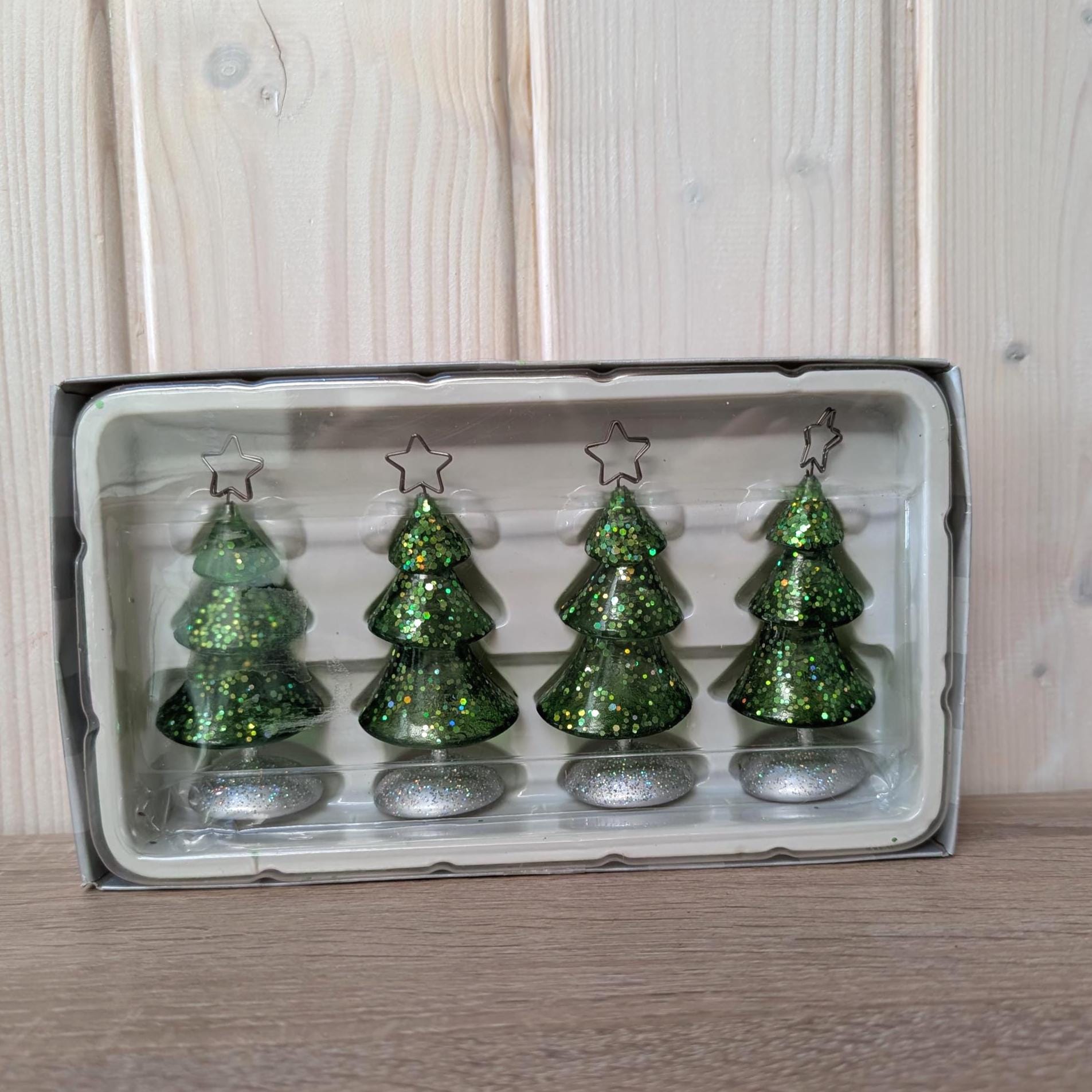 Glitter Christmas Tree Place Card Holders, Department 56, Holiday Decor Set