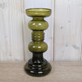 Vintage olive green glass vase candleholder, handblown art glass, Ingrid Glas, Germany, 1970s