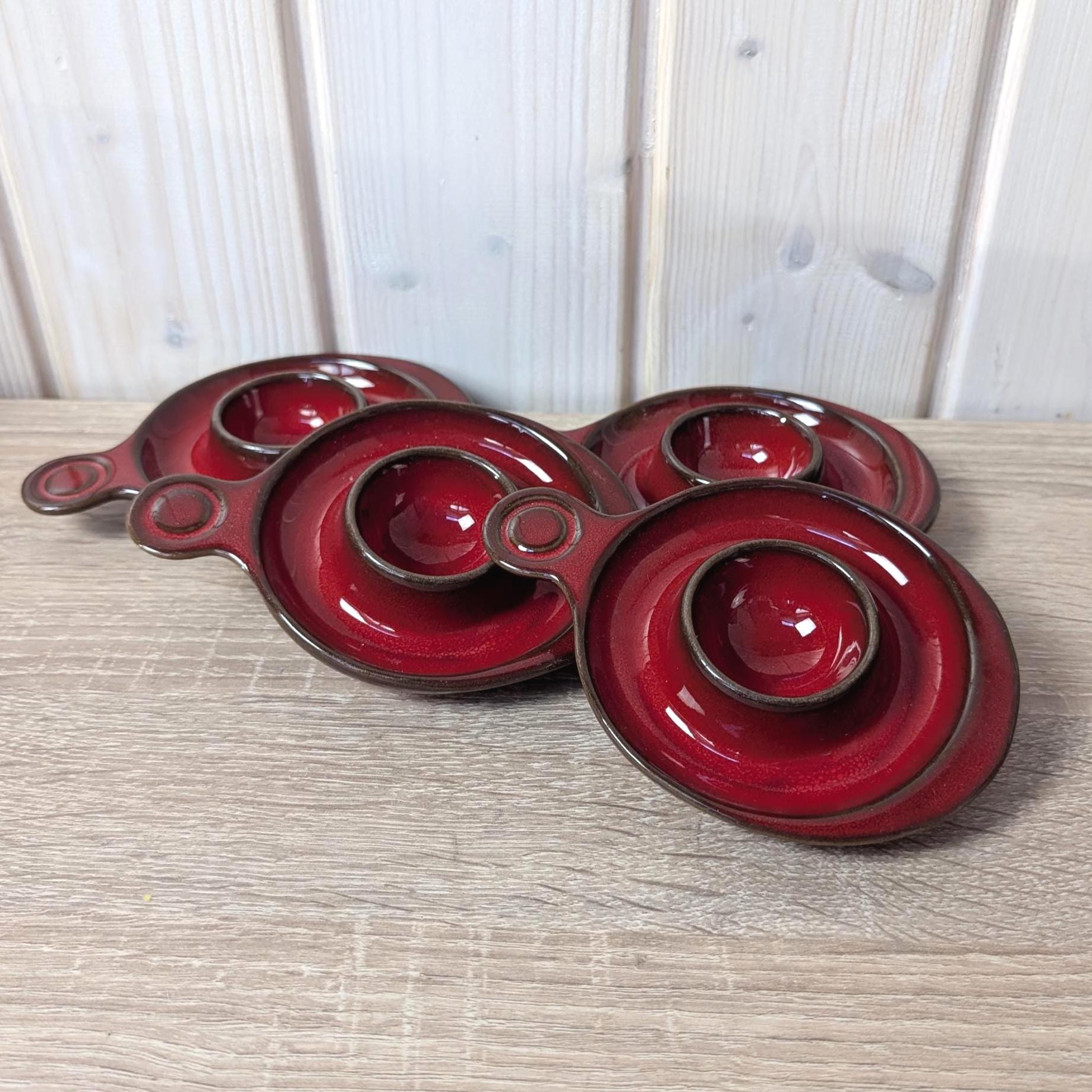 Vintage Rastal Red Glazed Ceramic Egg Cups, Set of 4, Mid Century
