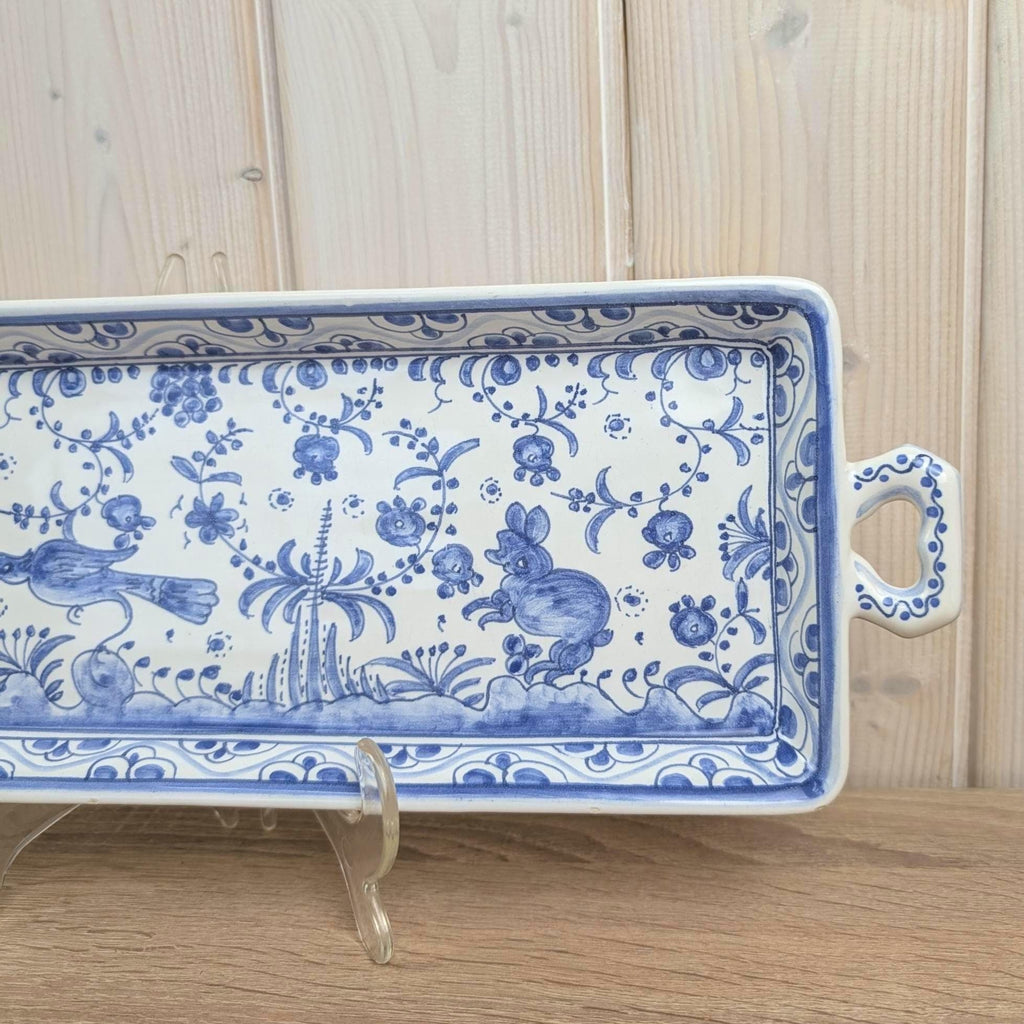 Figcer Portugal Blue White Ceramic Tray, Hand Painted Birds Flowers, Zona de Conimbrica, 1970s