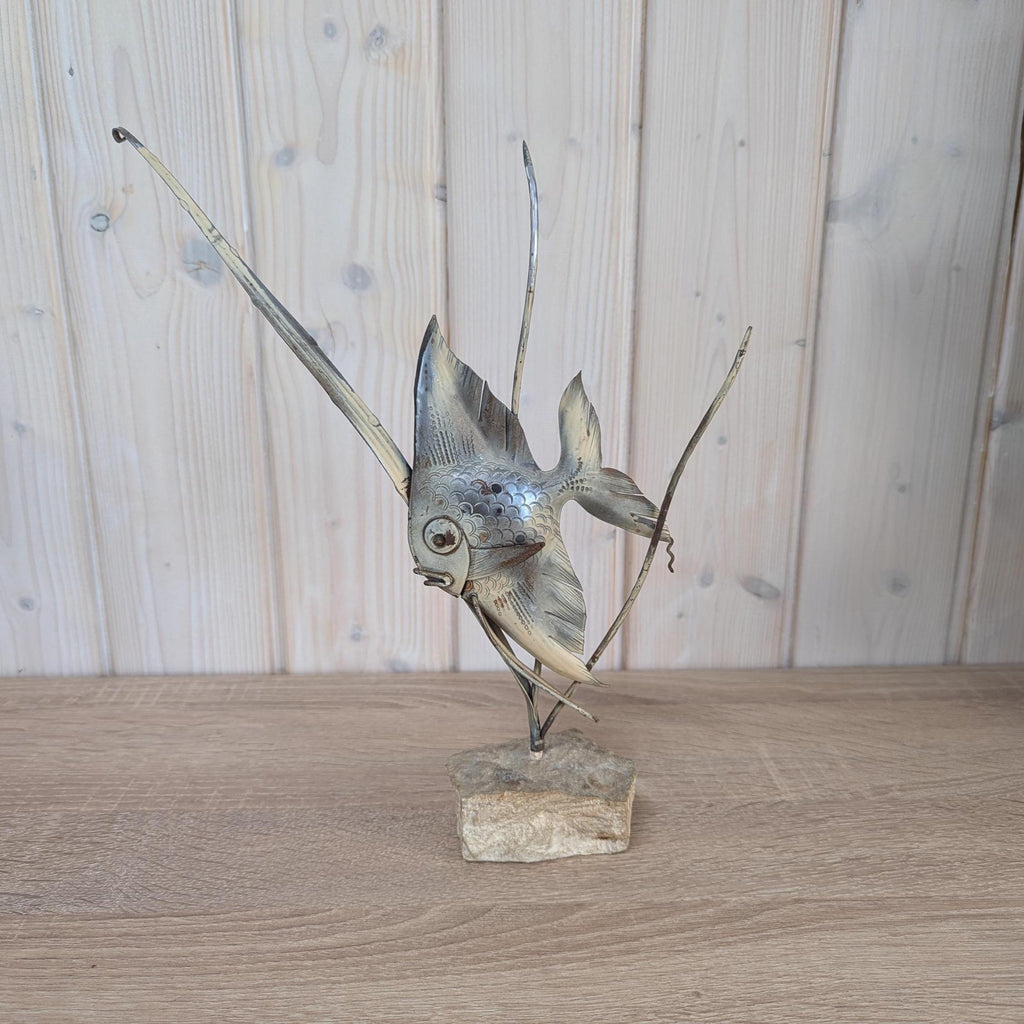 Sculpture (Moon)Fish on Stone - Vintage - Metal